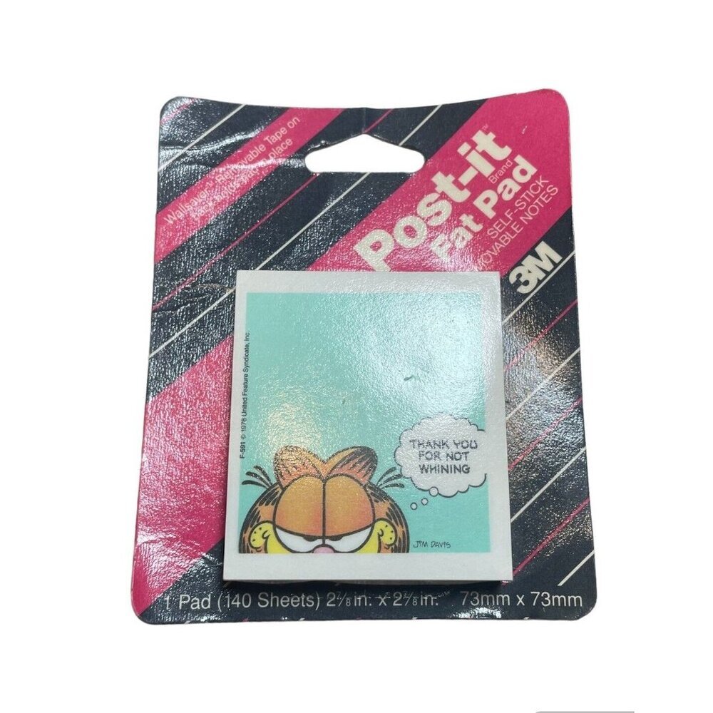 Vintage 1978 Garfield Post It Note Pad "THANK YOU FOR NOT WHINING" 1 Pad